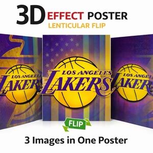 Los Angeles Lakers 3D Lenticular Flip Poster 12x16 NBA Wall Art 3 Images Effect